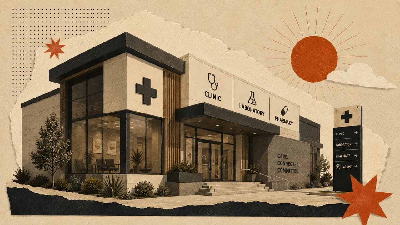 Collage illustration for Clinicos, a multi-doctor clinic management platform.